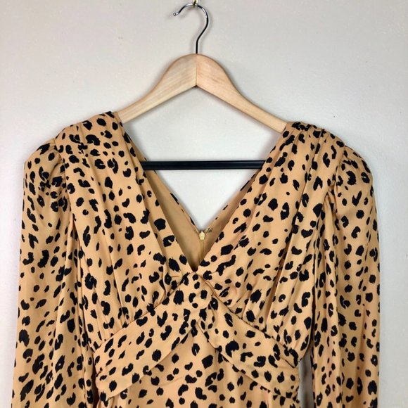Puff sleeve leopard printed silk ruffle mini dress - size 0 - Modern 80s style - Picture 6 of 16